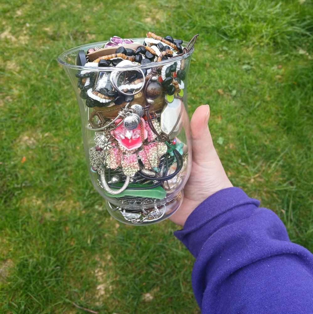 Assorted Whimsical Jewelry Collection in Glass Vase